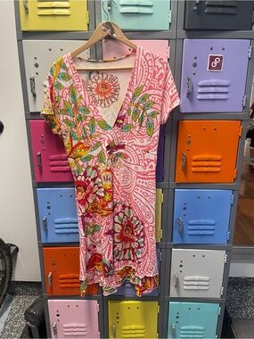Desiqual Pink Floral V‑Neck Women’s Dress, XXL